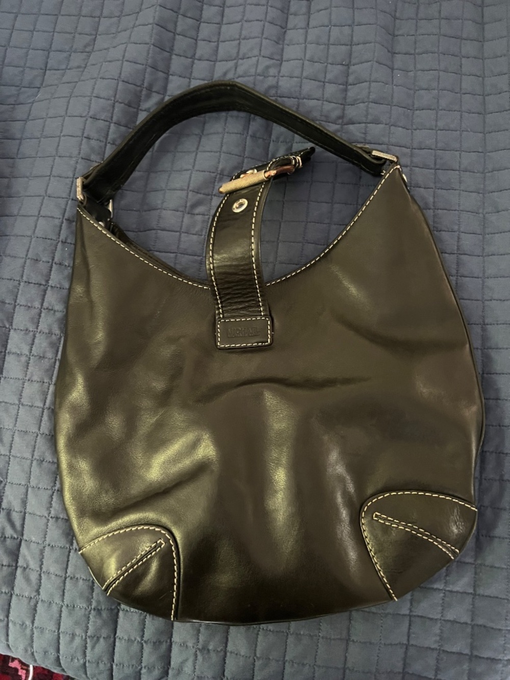 Vintage Michael Kors Black Leather Hobo Shoulder Bag Buckle Y2K - Picture 2 of 3